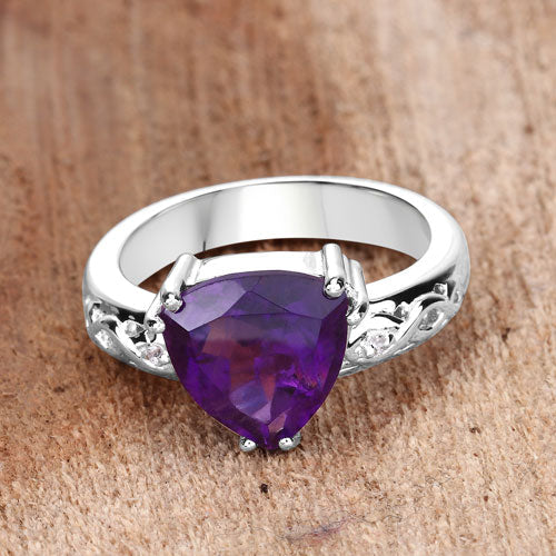 2.71 Carat Genuine Amethyst and White Topaz .925 Sterling Silver Ring by Bids.com