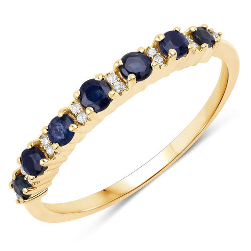 0.43 Carat Genuine Blue Sapphire and White Diamond 14K Yellow Gold Ring by Bids.com