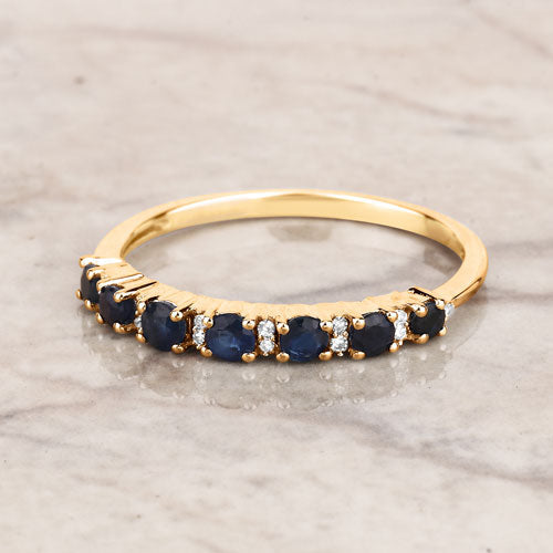 0.43 Carat Genuine Blue Sapphire and White Diamond 14K Yellow Gold Ring by Bids.com