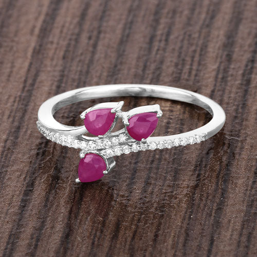 0.68 Carat Genuine Ruby and White Diamond 14K White Gold Ring by Bids.com