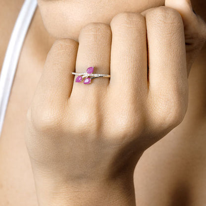 0.68 Carat Genuine Ruby and White Diamond 14K Yellow Gold Ring  DestGlow