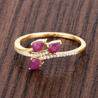 0.68 Carat Genuine Ruby and White Diamond 14K Yellow Gold Ring  DestGlow