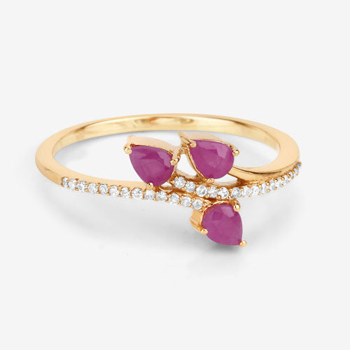 0.68 Carat Genuine Ruby and White Diamond 14K Yellow Gold Ring  DestGlow