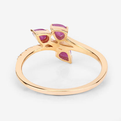 0.68 Carat Genuine Ruby and White Diamond 14K Yellow Gold Ring  DestGlow