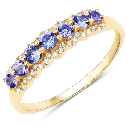 0.51 Carat Genuine Tanzanite and White Diamond 14K Yellow Gold Ring  DestGlow