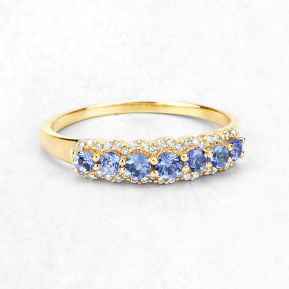 0.51 Carat Genuine Tanzanite and White Diamond 14K Yellow Gold Ring  DestGlow