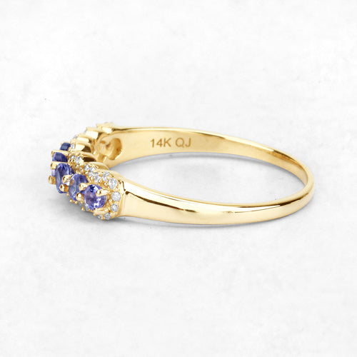0.51 Carat Genuine Tanzanite and White Diamond 14K Yellow Gold Ring  DestGlow