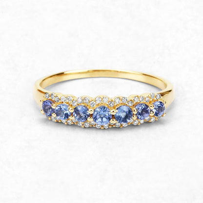 0.51 Carat Genuine Tanzanite and White Diamond 14K Yellow Gold Ring  DestGlow
