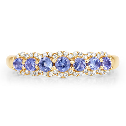 0.51 Carat Genuine Tanzanite and White Diamond 14K Yellow Gold Ring  DestGlow