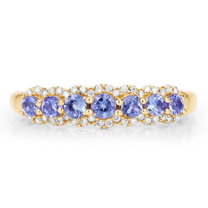 0.51 Carat Genuine Tanzanite and White Diamond 14K Yellow Gold Ring  DestGlow
