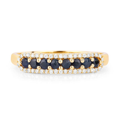 0.43 Carat Genuine Blue Sapphire and White Diamond 14K Yellow Gold Ring  DestGlow