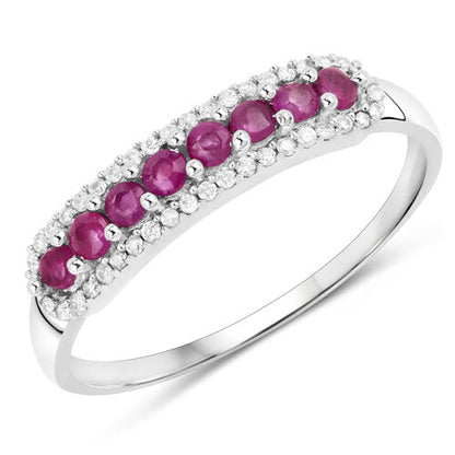 0.47 Carat Genuine Ruby and White Diamond 14K White Gold Ring by Bids.com