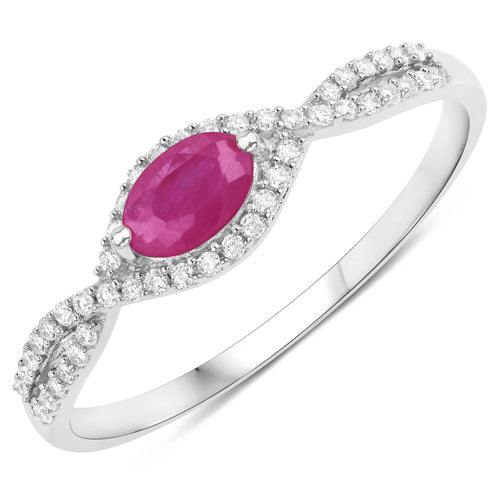 0.40 Carat Genuine Ruby and White Diamond 14K White Gold Ring by Bids.com