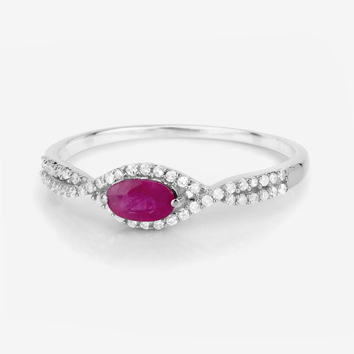 0.40 Carat Genuine Ruby and White Diamond 14K White Gold Ring by Bids.com