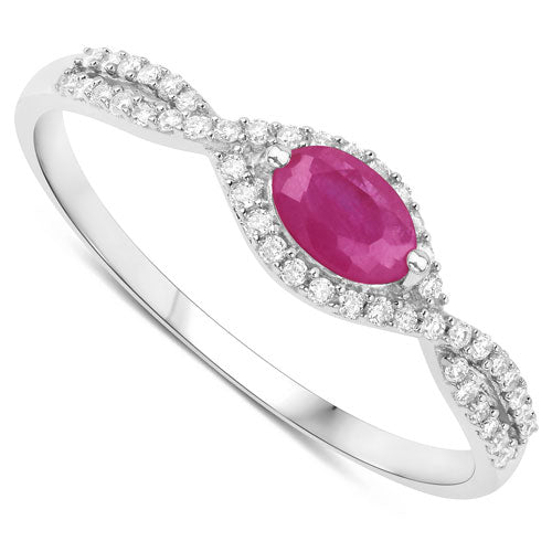 0.40 Carat Genuine Ruby and White Diamond 14K White Gold Ring by Bids.com