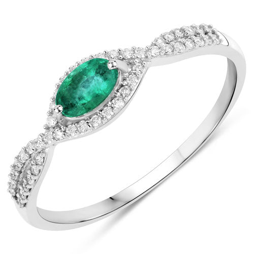0.32 Carat Genuine Zambian Emerald and White Diamond 14K White Gold Ring by Bids.com