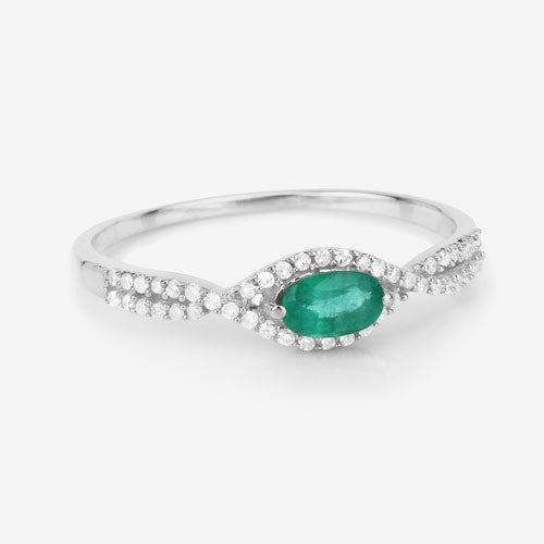 0.32 Carat Genuine Zambian Emerald and White Diamond 14K White Gold Ring by Bids.com