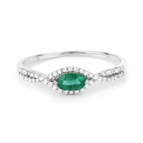 0.32 Carat Genuine Zambian Emerald and White Diamond 14K White Gold Ring by Bids.com