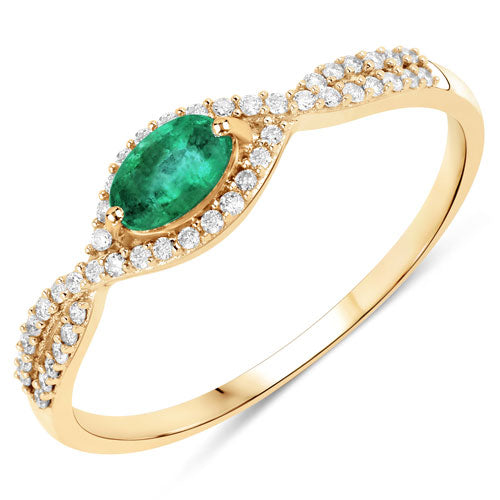 0.32 Carat Genuine Zambian Emerald and White Diamond 14K Yellow Gold Ring by Bids.com