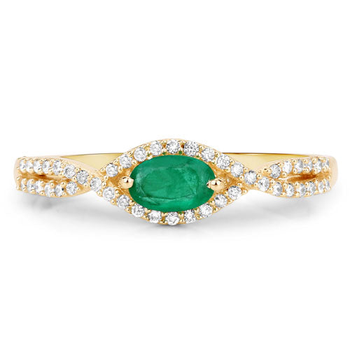0.32 Carat Genuine Zambian Emerald and White Diamond 14K Yellow Gold Ring by Bids.com