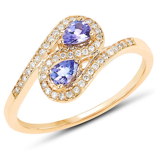 0.42 Carat Genuine Tanzanite and White Diamond 14K Yellow Gold Ring by Bids.com