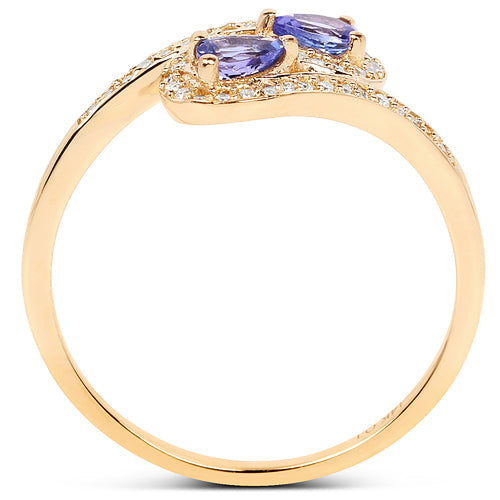 0.42 Carat Genuine Tanzanite and White Diamond 14K Yellow Gold Ring by Bids.com