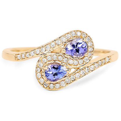 0.42 Carat Genuine Tanzanite and White Diamond 14K Yellow Gold Ring by Bids.com