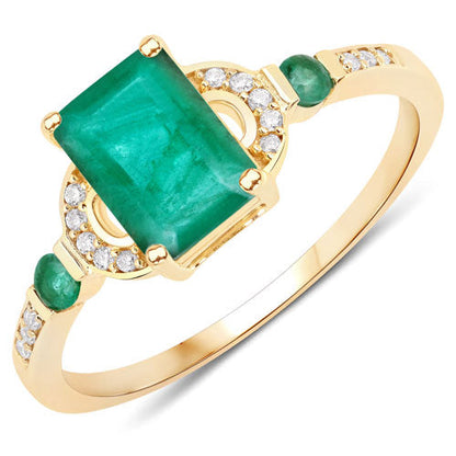 1.07 Carat Genuine Zambian Emerald and White Diamond 14K Yellow Gold Ring  DestGlow
