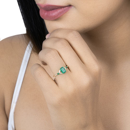 1.07 Carat Genuine Zambian Emerald and White Diamond 14K Yellow Gold Ring  DestGlow