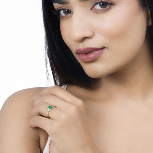 1.07 Carat Genuine Zambian Emerald and White Diamond 14K Yellow Gold Ring  DestGlow