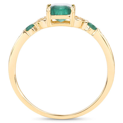 1.07 Carat Genuine Zambian Emerald and White Diamond 14K Yellow Gold Ring  DestGlow