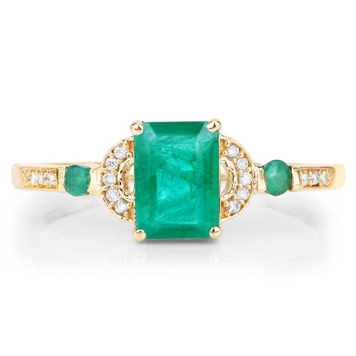 1.07 Carat Genuine Zambian Emerald and White Diamond 14K Yellow Gold Ring  DestGlow