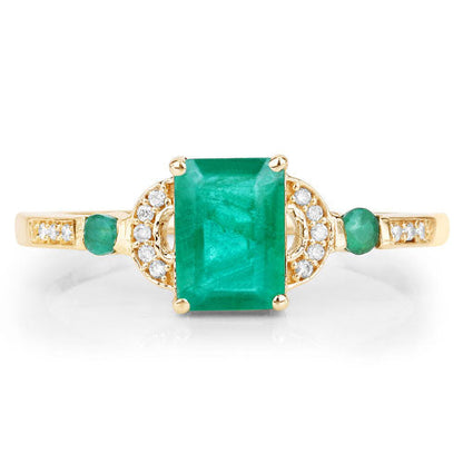1.07 Carat Genuine Zambian Emerald and White Diamond 14K Yellow Gold Ring  DestGlow