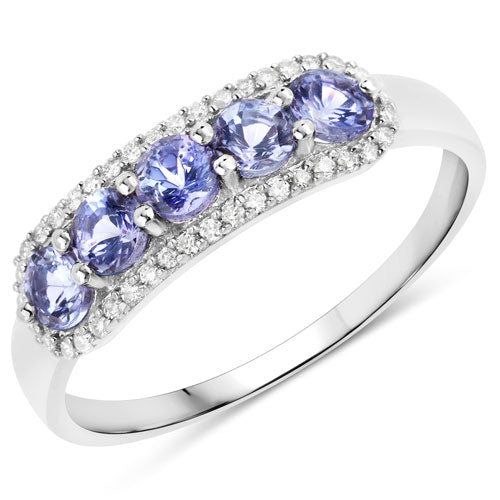 0.61 Carat Genuine Tanzanite and White Diamond 14K White Gold Ring by Bids.com