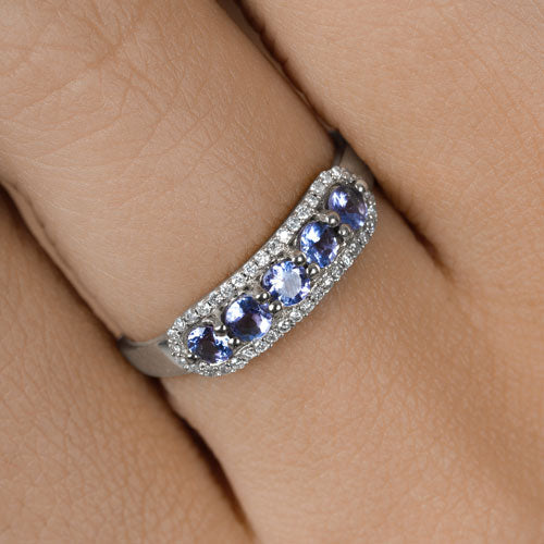 0.61 Carat Genuine Tanzanite and White Diamond 14K White Gold Ring by Bids.com