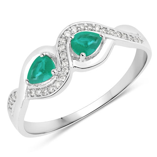0.35 Carat Genuine Zambian Emerald and White Diamond 14K White Gold Ring by Bids.com
