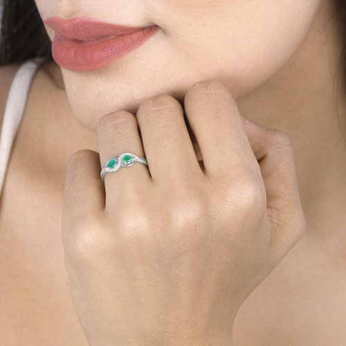 0.35 Carat Genuine Zambian Emerald and White Diamond 14K White Gold Ring by Bids.com