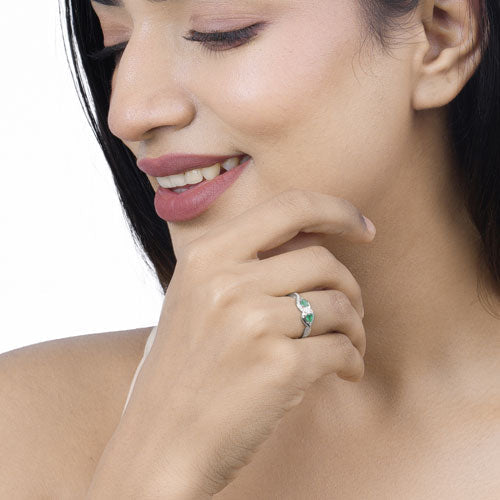 0.35 Carat Genuine Zambian Emerald and White Diamond 14K White Gold Ring by Bids.com
