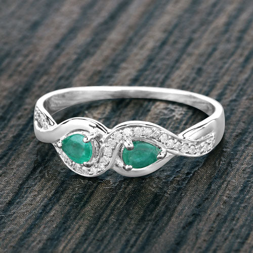 0.35 Carat Genuine Zambian Emerald and White Diamond 14K White Gold Ring by Bids.com