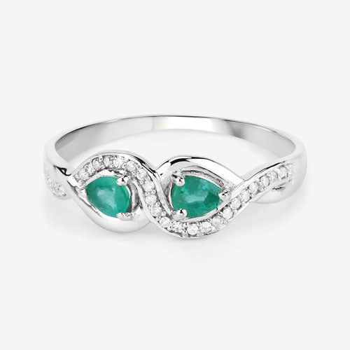 0.35 Carat Genuine Zambian Emerald and White Diamond 14K White Gold Ring by Bids.com