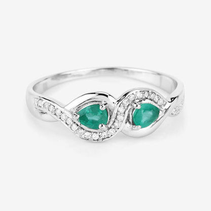 0.35 Carat Genuine Zambian Emerald and White Diamond 14K White Gold Ring by Bids.com