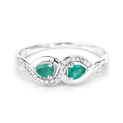 0.35 Carat Genuine Zambian Emerald and White Diamond 14K White Gold Ring by Bids.com