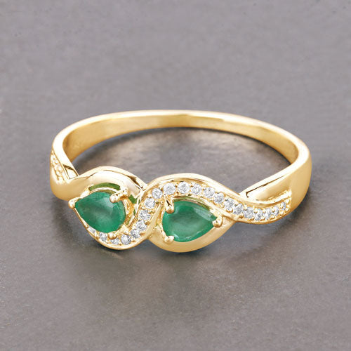 0.35 Carat Genuine Zambian Emerald and White Diamond 14K Yellow Gold Ring by Bids.com