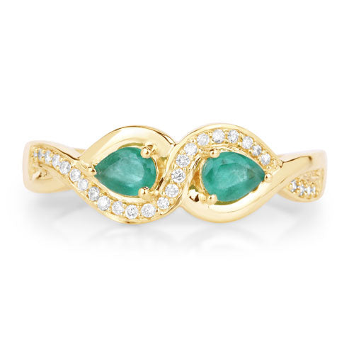0.35 Carat Genuine Zambian Emerald and White Diamond 14K Yellow Gold Ring by Bids.com