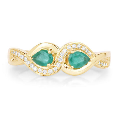 0.35 Carat Genuine Zambian Emerald and White Diamond 14K Yellow Gold Ring by Bids.com