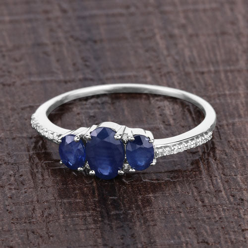 0.98 Carat Genuine Blue Sapphire and White Diamond 14K White Gold Ring by Bids.com