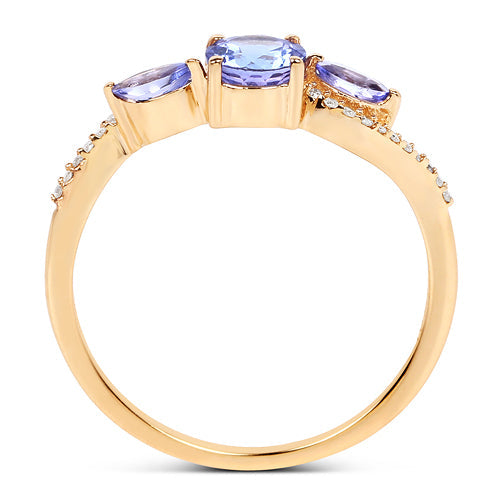 0.70 Carat Genuine Tanzanite and White Diamond 14K Yellow Gold Ring by Bids.com