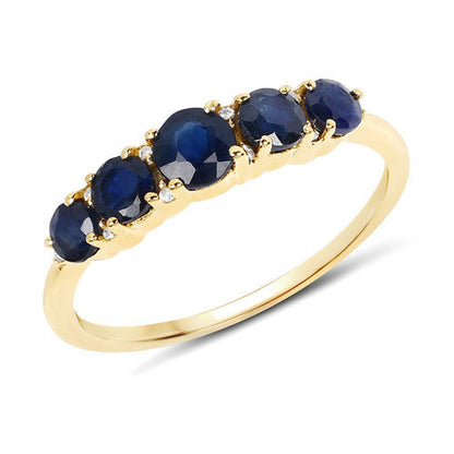 1.05 Carat Genuine Blue Sapphire and White Diamond 14K Yellow Gold Ring  DestGlow