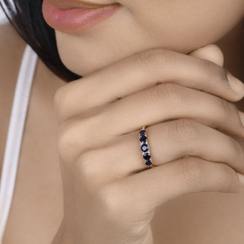 1.05 Carat Genuine Blue Sapphire and White Diamond 14K Yellow Gold Ring  DestGlow