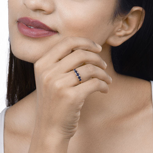 1.05 Carat Genuine Blue Sapphire and White Diamond 14K Yellow Gold Ring  DestGlow